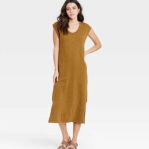 Universal Thread Casual Tee-Shirt Midi Dress Sz S Mustard Yellow/Brown #347H